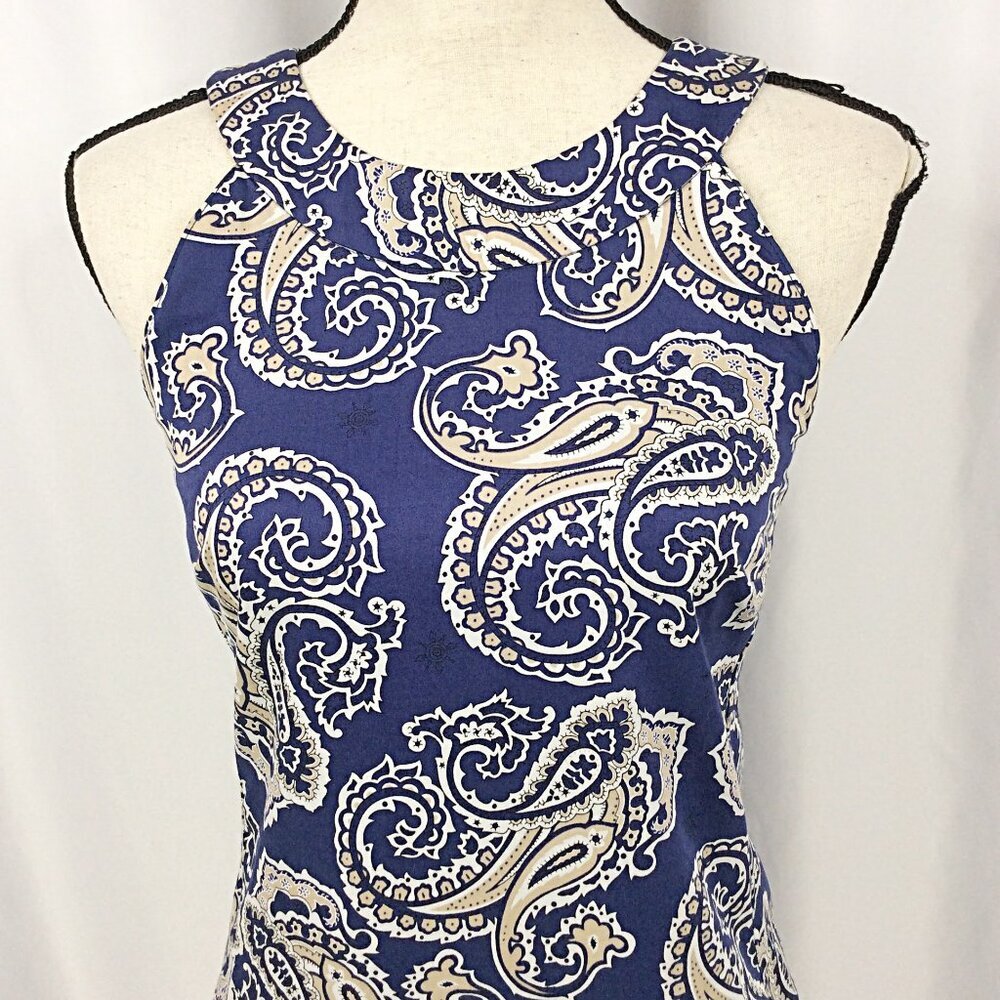 Ann Taylor LOFT Dress Womens Various Blue Paisley Sleeveless Tank Sheath - Picture 6 of 11
